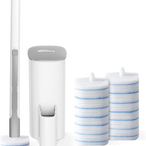 disposable toilet brush toilet bowl cleaner, toilet cleaning supplies, toilet brush with holder, 14 refills for deep cleaning and hygienic bathroom maintenance