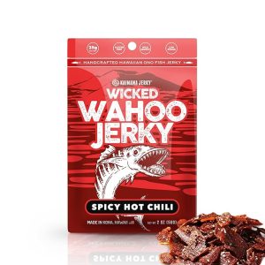 spicy chili wahoo ono fish jerky organic smoked fish strips, sweet & hot umami flavor, rich in omega 3 & protein,