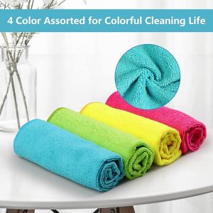 microfiber cleaning cloth, 24 pack cleaning rags, cleaning towels with 4 color assorted, 11.5"x11.5"(green/blue/yellow/pink)