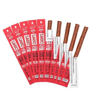 grass fed and finished original beef jerky snack sticks 10 pack keto, paleo, whole30, 10g lean meat protein, gluten free, zero sugar food, non gmo
